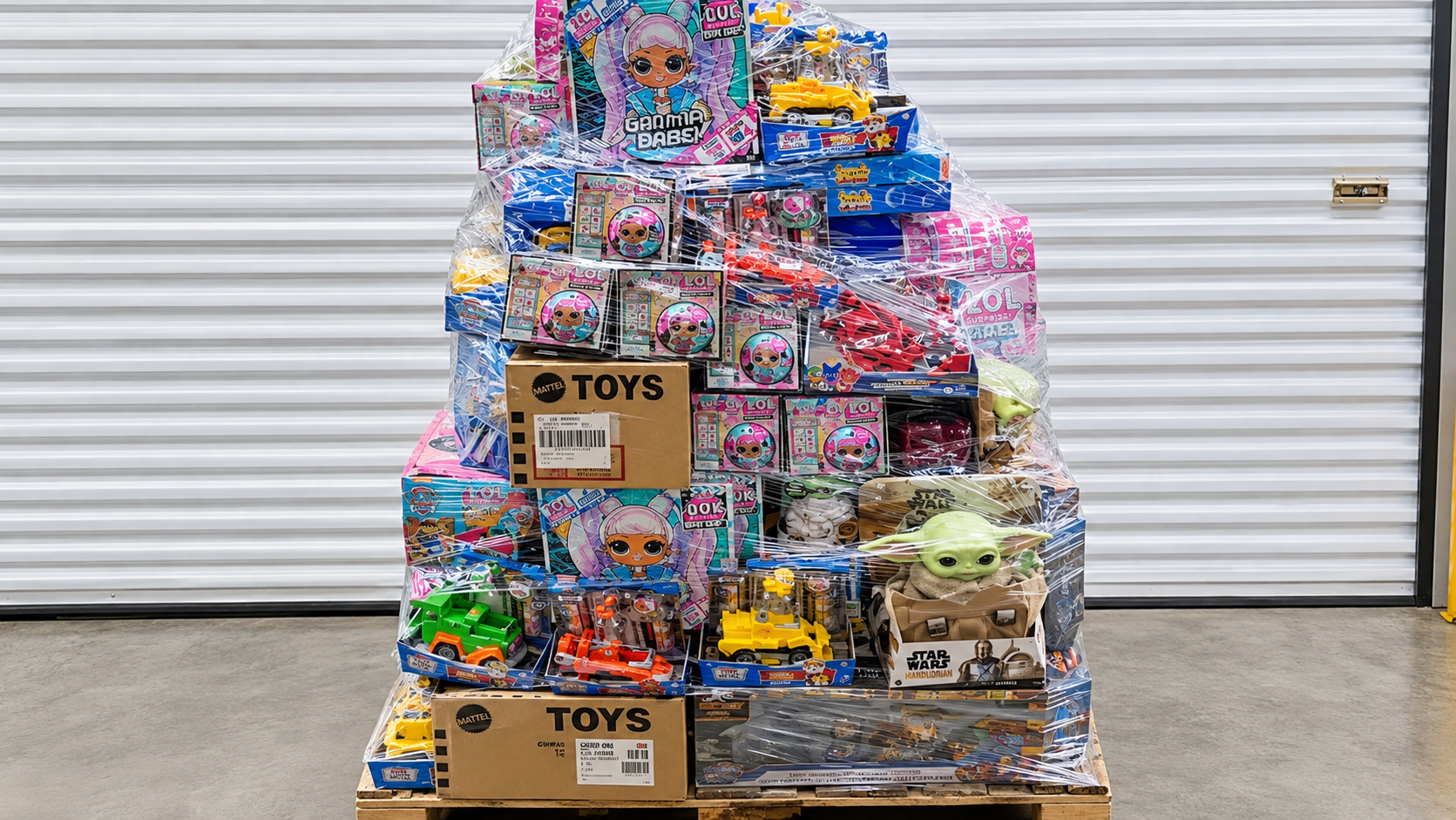 Shrink Wrapped Toy Pallet in Warehouse